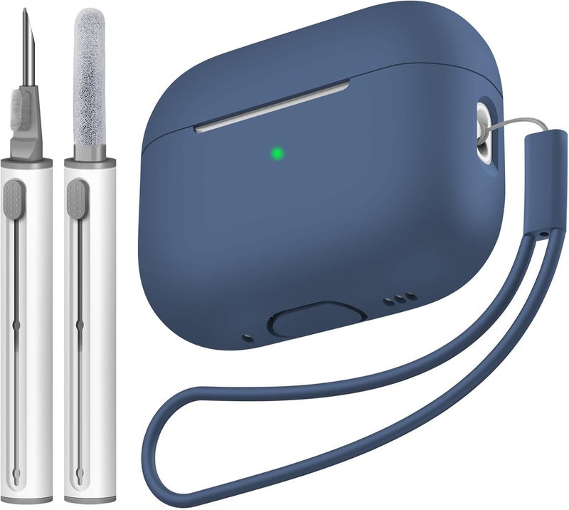 Tandoler Compatible with Airpods Pro 2 Case, Soft Silicone Skin Cover Protective Cases with Cleaner kit and Lanyard Compatible for AirPod Pro 2nd Generation, Front LED Visible-Midnight Blue - Image 1
